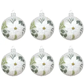 Christmas Decorations Kaemingk Weihnachtskugeln Glas 8cm x 6 Stück mit Weihnachtsstern Motiv Christbaumkugeln Weihnachtsbaumkugeln Christbaumschmuck Weihnachtsbaumschmuck Deko Winterweiß