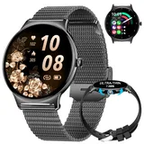 LIGE Damen Smart Watch Bluetooth Anrufe für Android iOS Smartwatch Damen 100+ Sport 1.43" AMOLED Always-on Display Damen Smartwatch Schwarz Gitterband Frauen Smartwatch Herzfrequenz Schlaf Monitor