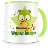 Samunshi® Kindertasse mit Namen Tasse Süßer Herbst Vogel Personalisierte Tasse mit Namen Kinder Kinderbecher mit Namen Kindergarten grün 300ml