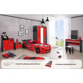 Aileenstore Kinderzimmer komplett Set Autobett Rio 5 teilig Rot