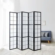Homestyle4u Paravent Shoji in Schwarz 220x175 cm 283