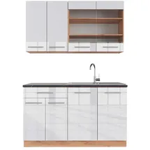 Vicco Küchenzeile Fame-Line 140 cm Weiß Hochglanz/Eiche
