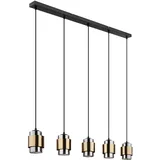 GLOBO Hängeleuchte Esszimmerleuchte Pendellampe Wohnzimmerleuchte Esstischlampe, Metall schwarz Messingring Glas rauchfarben, 5 Flammig E27, H 150 cm