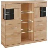 Home Affaire Highboard »Ribe,120cm breit,112cm hoch, Fronten Massivholz,12 Fächer«, Holz massiv, Holzwerkstoff, Metall Griffe,2Türen mit Glaseinsatz,