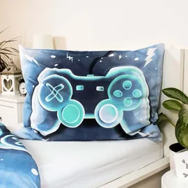 AC-Deco Game Over Baumwolle Blau 140 x 200 cm + 70 x 90 cm