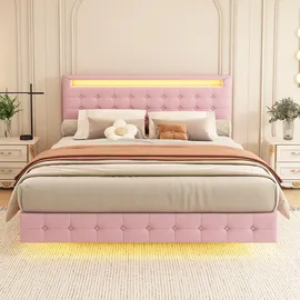 Okwish Polsterbett 140 x 200 cm Leder rosa