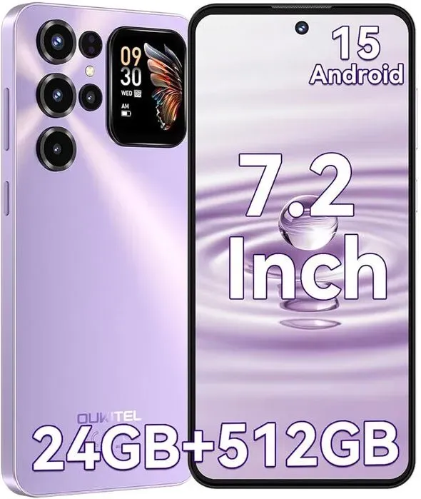 OUKITEL C68 Plus (8+512) 7,2 Zoll 6000 mAh Akku 9,5 mm ultradünnes Gehäuse Smartphone mit Zweitdisplay Lila