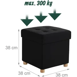Relaxdays Hocker mit Stauraum Polyester 38 x 38 x 38 cm Schwarz