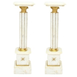 Casa Padrino Barock Marmor Säulen Set Weiß / Gold - Marmor Säule (2 Stk)
