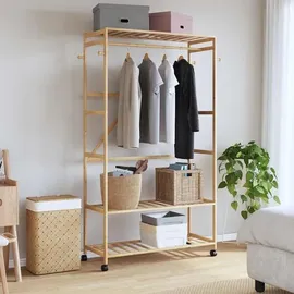 vidaXL Kleiderständer mit Ablagen und Rollen 110x40x180 cm braun