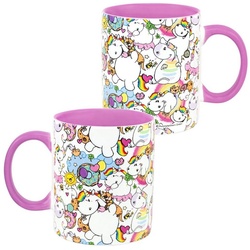 United Labels® Tasse Pummel & Friends Tasse Pummeleinhorn allover Kaffeetasse Pink 320 ml, Keramik bunt