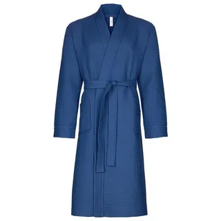 Taubert Bademantel Spa Thalasso, Baumwolle, zwei Taschen, Bindegürtel, mit Bindegürtel, Herren Kimono-Stil, 120cm, Baumwolle Pique blau S-44/46