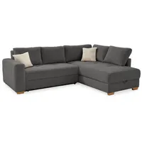 luma-home Ecksofa-Dauerschläfer, 257/206/85 cm Boxspringpolsterung mit Federkern, Bettkasten, Ottomane beidseitig montierbar, Cord Grau Anthrazit / 15211 - Dunkelgrau