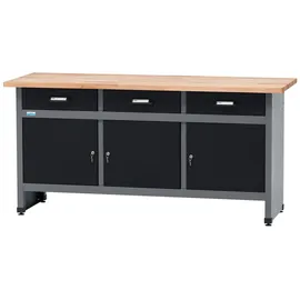 KÜPPER Werkbank Holz 170x84x60 cm schwarz 3 Schubladen 3 Türen 300 kg Traglast
