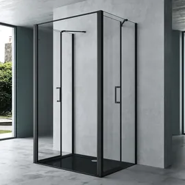 mai & mai Ravenna66UK Duschkabine U-Form 90 x 120 cm Doppeltüre Schwarz ESG-Sicherheitsglas Klarglas