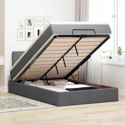 Ottomane Bett mit Matratze & LEDs Dunkelgrau 120x200 cm Stoff