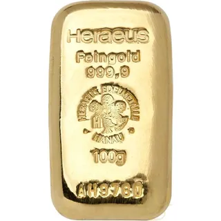 100 Gramm Goldbarren Heraeus Gussbarren
