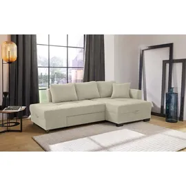 luma-home Ecksofa Schwenkfunktion Doppelbett, Schlafcouch Bettkasten, Cordbezug Beige Grau / 15215 - Beige/Grau