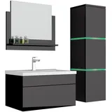 Aileenstore Waschplatz Badmöbel Set 4-tlg. Hochglanz Schwarz