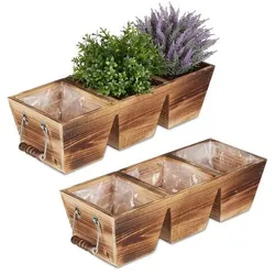 relaxdays Holz Blumenkasten mit 3 Fächern braun