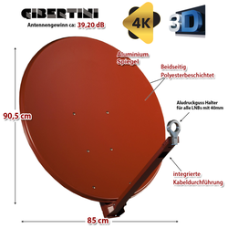 Gibertini Sat Antenne XP Premium Alu Sat Schüssel Spiegel Ziegelrot 100cm