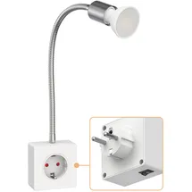 ledscom.de Steckdosenlampe LESCH Leselampe, chrom/weiß inkl. GU10 LED Lampe 7W, 630lm, weiß