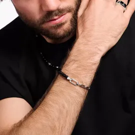 Thomas Sabo Herrenarmband mit schwarzen Onyx-Beads und Kettengliedern aus geschwärztem 925er Sterlingsilber A2088-507-11-L19V Größe 19 cm