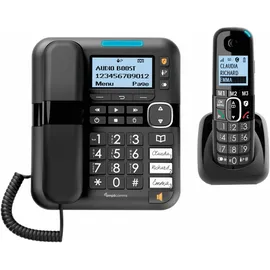 Amplicomms BigTel 1580 Combo EU Schnurgebundenes Seniorentelefon Freisprechen, für Hörgeräte kompatibel, Wahlwiederholung, Anrufbeantworter LED-Di