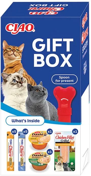 INABA Cat Ciao Geschenkbox - Weihnachtsgeschenk für Ihre Katze 13 Snacks + Löffel (Rabatt für Stammkunden 3%)