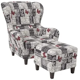 Supellex Ohrensessel Sofia Patchwork 72 x 95 x 73 cm Grau/Mehrfarbig mit Hocker
