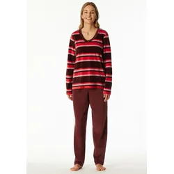 Schlafanzug SCHIESSER "Comfort Nightwear", Damen, Gr. 50, burgund, Webqualität;Keine chemische Reinigung;nicht bleichen;nicht bügeln;nicht trocknergeeignet, Obermaterial: 75% Baumwolle, 25% Polyester, bequem lang, V-Ausschnitt, Homewear-Sets, Baumwollmischung, V-Ausschnitt, langärmelig, Velour-Qualität