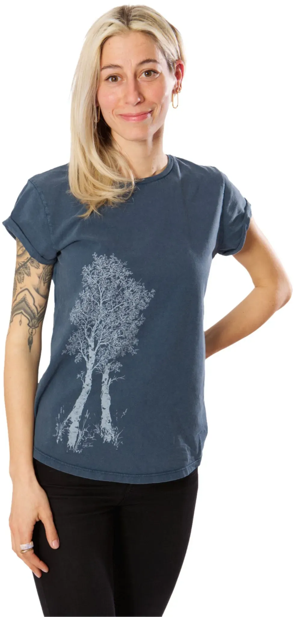 Life-Tree T-Shirt Birke, stone washed blue, L