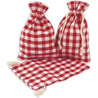 Frau WUNDERVoll® 12 Geschenksäckchen rot/weiß kariert 15 x 10 cm Baumwolle Adventskalender Säckchen Stoffbeutel zum Basteln und befüllen Gastgeschenk Hochzeit