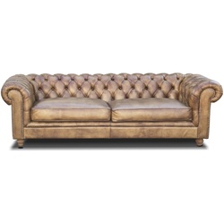 Casa Padrino Luxus Chesterfield Leder Sofa Vintage Hellbraun 240 x 100 x H. 80 cm - Echtleder Wohnzimmer Sofa - Wohnzimmer Möbel - Chesterfield Möbel - Luxus Möbel - Luxus Wohnzimmer Einrichtung
