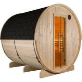 sentiotec Kuusi 220 Fasssauna aus Fichte Gartensauna mit Dacheindeckung Ø 220 x 220 cm