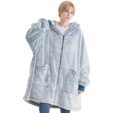 BEDSURE Hoodie Decke mit Ärmeln - Kuscheldecke mit Ärmeln übergroße Pullover Mit Reißverschluss, Sherpa Kuschelpullover Loungewear Sweatshirt Lang, Weihnachtsgeschenke für Frauen Herren Damen, Blau - 100x78 cm