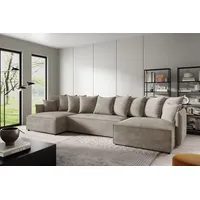 U-Form Ecksofa ANTONIO ABRIAMO-POSSO 362x148x70 cm mit Schlaffunktion & Bettkästen - Eckarniutur / Couch in Cord-Bezug - Dunkelbeige - Braun