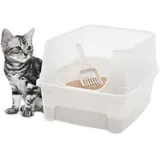 Iris Ohyama Katzenklo mit Schaufel, bis 7 kg, Weiß, offen, ohne Deckel, Katzentoilette, hoher abnehmbarer Rand, Für große Katzen, Kätzchen, Toilet, xxl Toilette, BPA-frei, Cat Litter Box, CLH-12