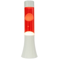 FISURA - Rote und weiße Lavalampe. 30 cm große Lavalampe mit weißem Sockel, roter Flüssigkeit und weißer Lava. Lampe mit Entspannungseffekt. 9x9x30 cm