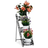 Relaxdays Blumentreppe Metall, 3 Ablagen, dekorativ, Pflanzentreppe Indoor - Outdoor, HBT 53,5 x 20 x 45,5 cm, schwarz