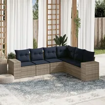 vidaXL Gartensofa-Set 6-tlg. grau Polyrattan