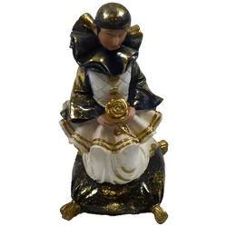 Dekofigur Pierrot Figur kniend Kissen Dekoration Polyresin weiss H 21 cm