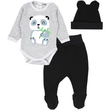TupTam Baby Kleidung Set Body Strampelhose Mütze Bekleidungsset Jungen, Mädchen, Farbe: Panda Grau/Schwarz, Größe: 56 - 56
