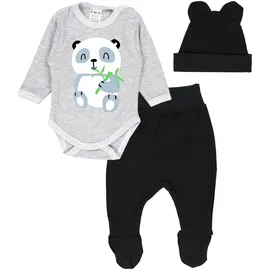 TupTam Baby Kleidung Set Body Strampelhose Mütze Bekleidungsset Jungen, Mädchen, Farbe: Panda Grau/Schwarz, Größe: 56 - 56