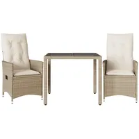 vidaXL 3-tlg Bistro-Set mit Kissen Beige Poly Rattan Modell 10