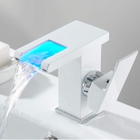 LED-Wasserhahn Wasserfall mit 3 Farbewechsel für Temperaturanzeige, Messing Einhebelmischer Badarmatur für Waschbecken Bad Küche (Weiß)