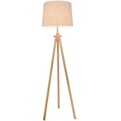 schöne Stehleuchte Tripod Holzfuß mit Stoffschirm beige Ø44 cm