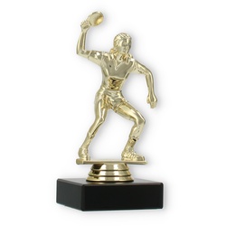 Pokal Kunststofffigur Tischtennisspielerin gold auf schwarzem Marmorsockel 14,8cm