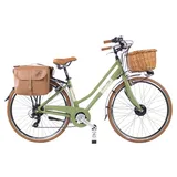 BICICLETTE CANELLINI Dolce Vita by Canellini Citybike Frau mit Korb und Seitentasche - Olivegrun 46 - Frontmotor - Grün