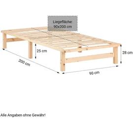 Homestyle4u Holzbett Braun, Holz, Kiefer 90x200 cm mit Lattenrost Natur Palettenmö - 90 x 200 cm